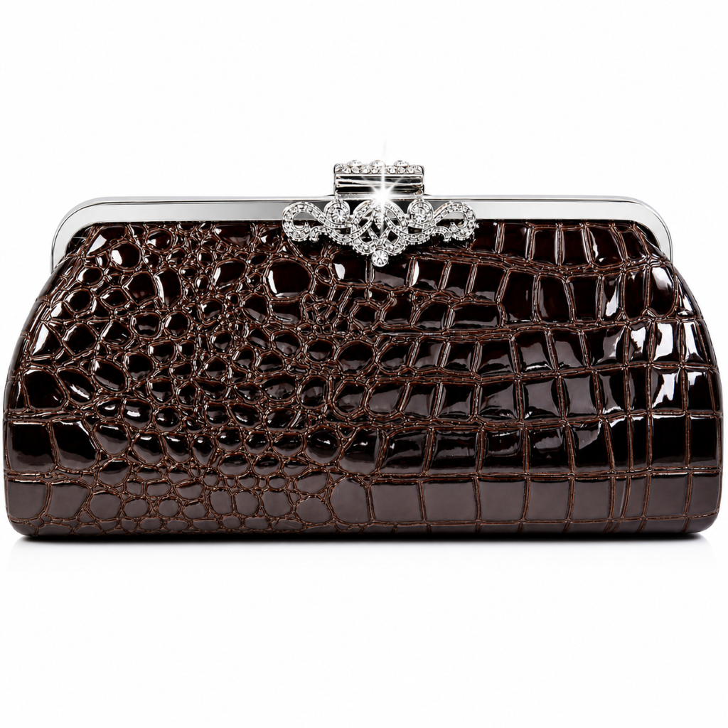 Mallerey Chocolate Brown Imitation Croc Evening Bag