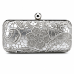 Jacklynn Silver Satin & Lace Evening Bag