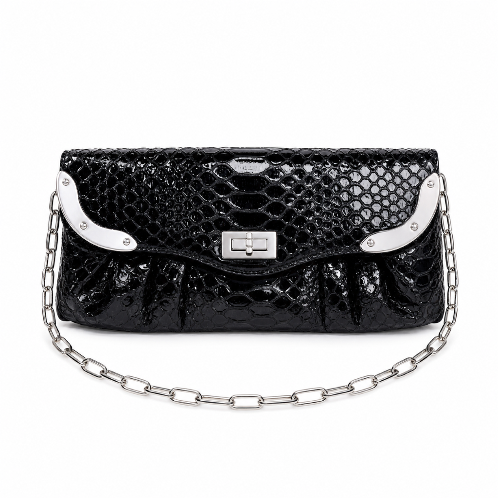 Sophia Black Imitation Croc Evening Bag