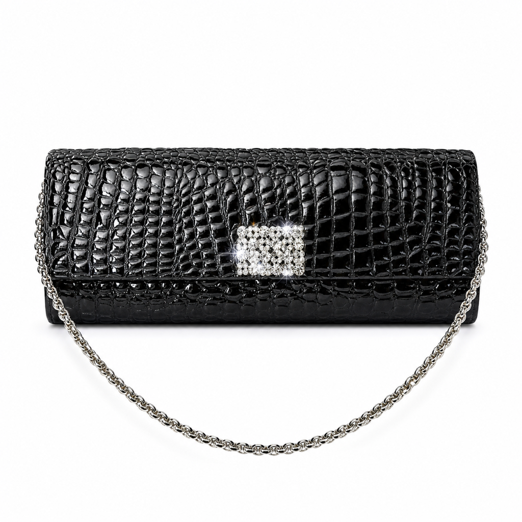 Tiffany Black Glossy Imitation Croc Evening Bag
