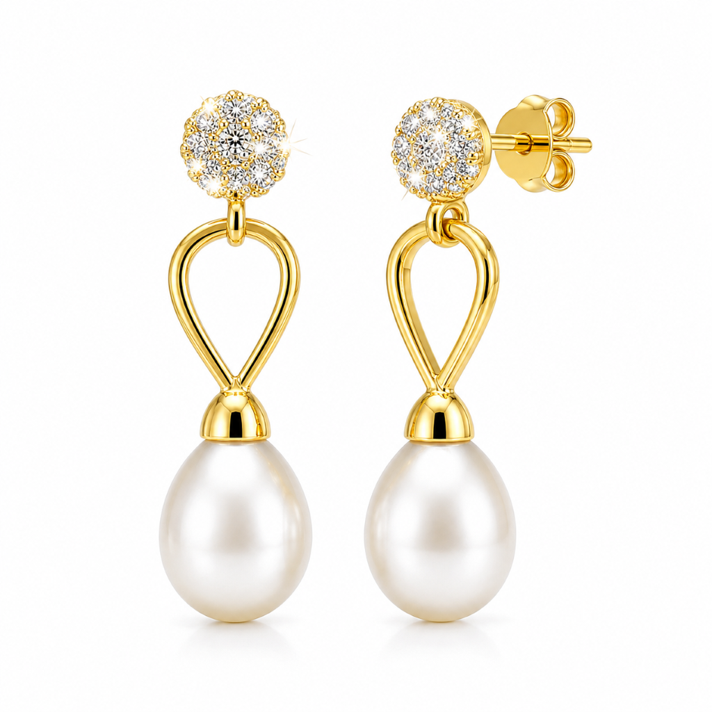 La Pearl Ivory Pearl & Gold Rhinestone Bridal Earrings