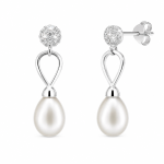 La Pearl Ivory Pearl & Silver Rhinestone Earrings