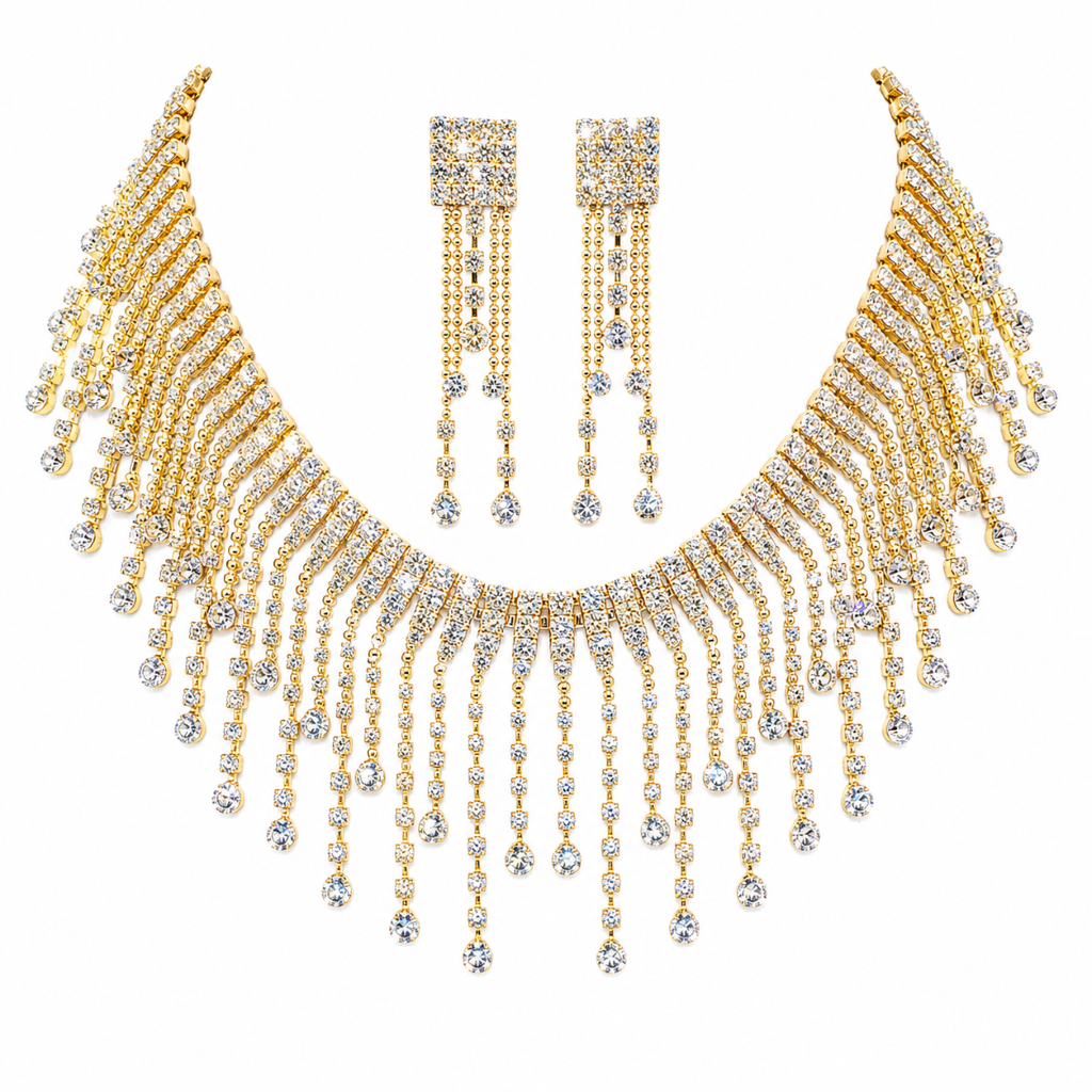 Kinsley Gold Rhinestone Collar Necklace Set
