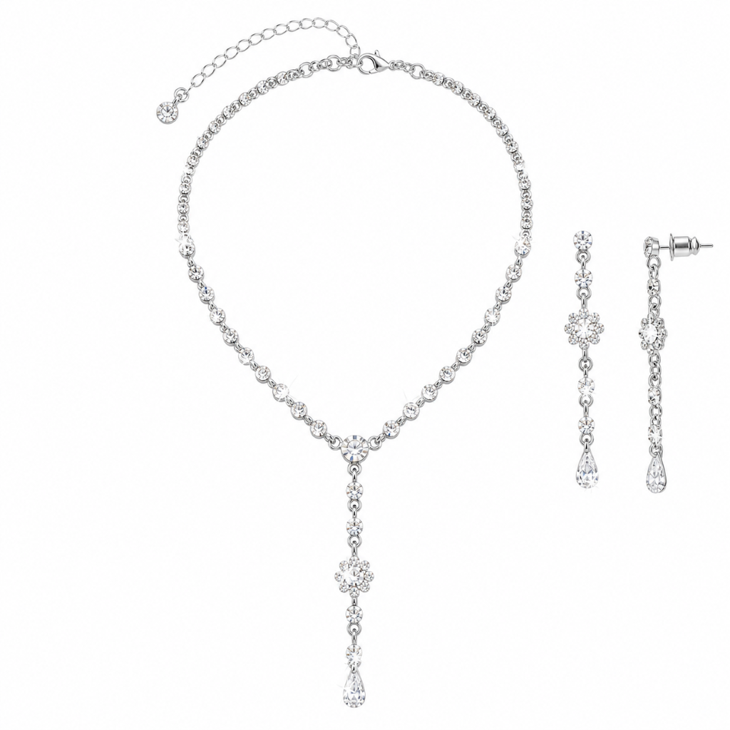 Millie Deep V Rhinestone Necklace Set