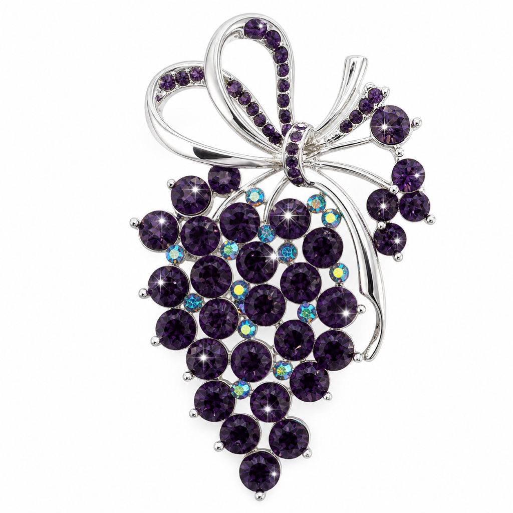Purple Rhinestone Bow Brooch