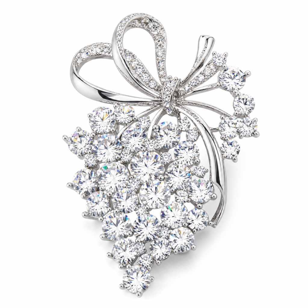 Clear Rhinestone Bow Brooch