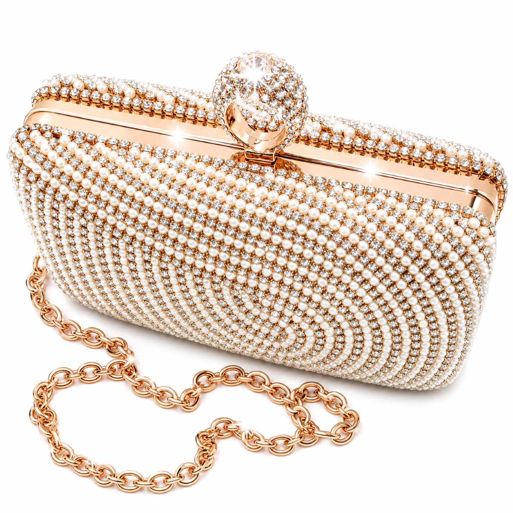 Verity Rose Gold Clutch With Pearls