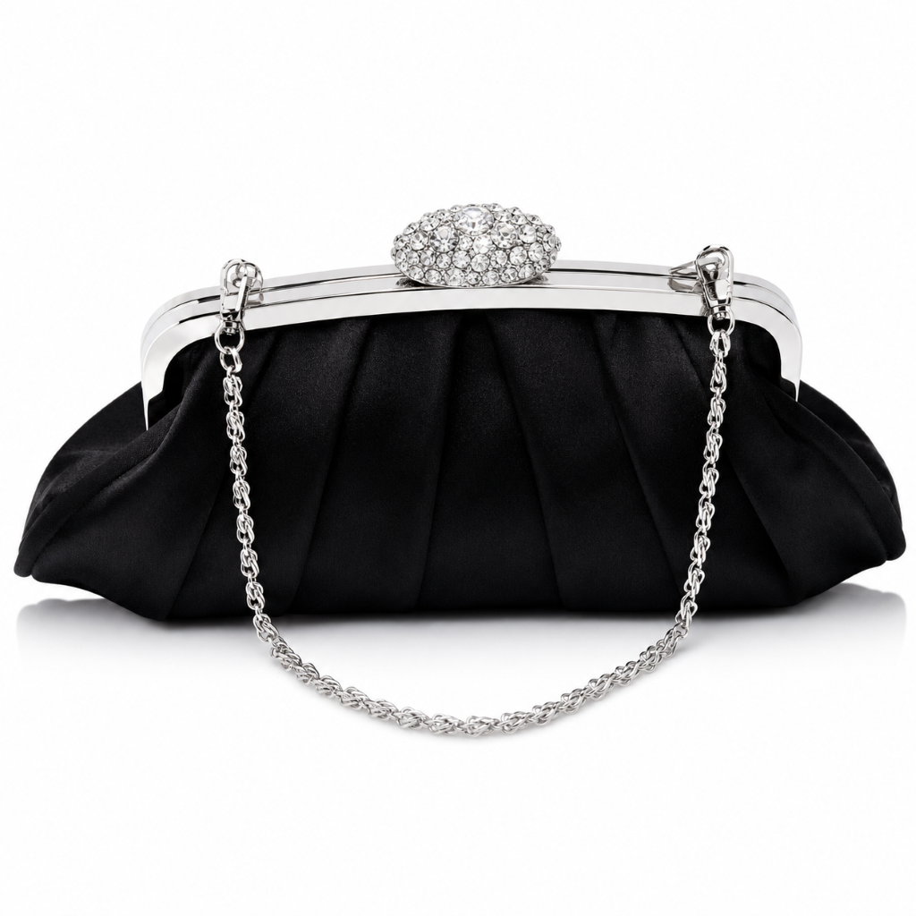 Margot Black Satin Evening Bag